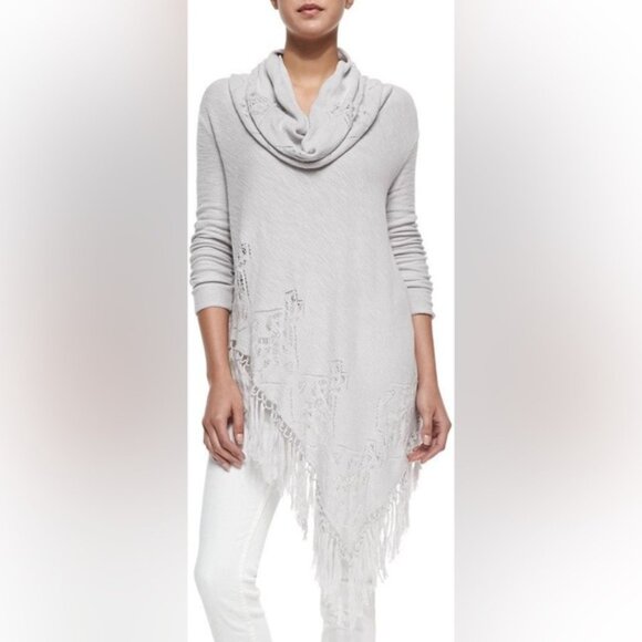 Free People Rare Temptress Fringe Cowl Neck Black Poncho Sweater Size S - Picture 8 of 8